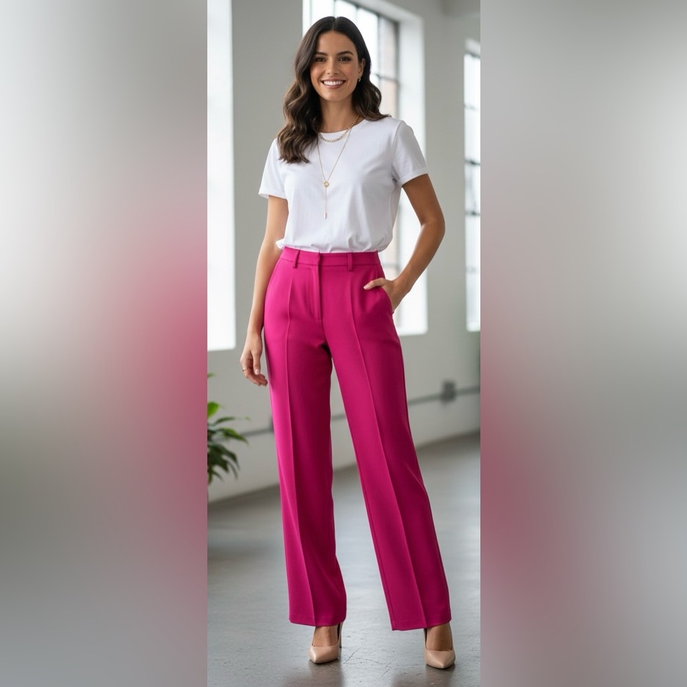 NA-JD Wide Leg Mid Waist Hot Pink/ Fuchsia Suit Trousers, Size EU32 NWT